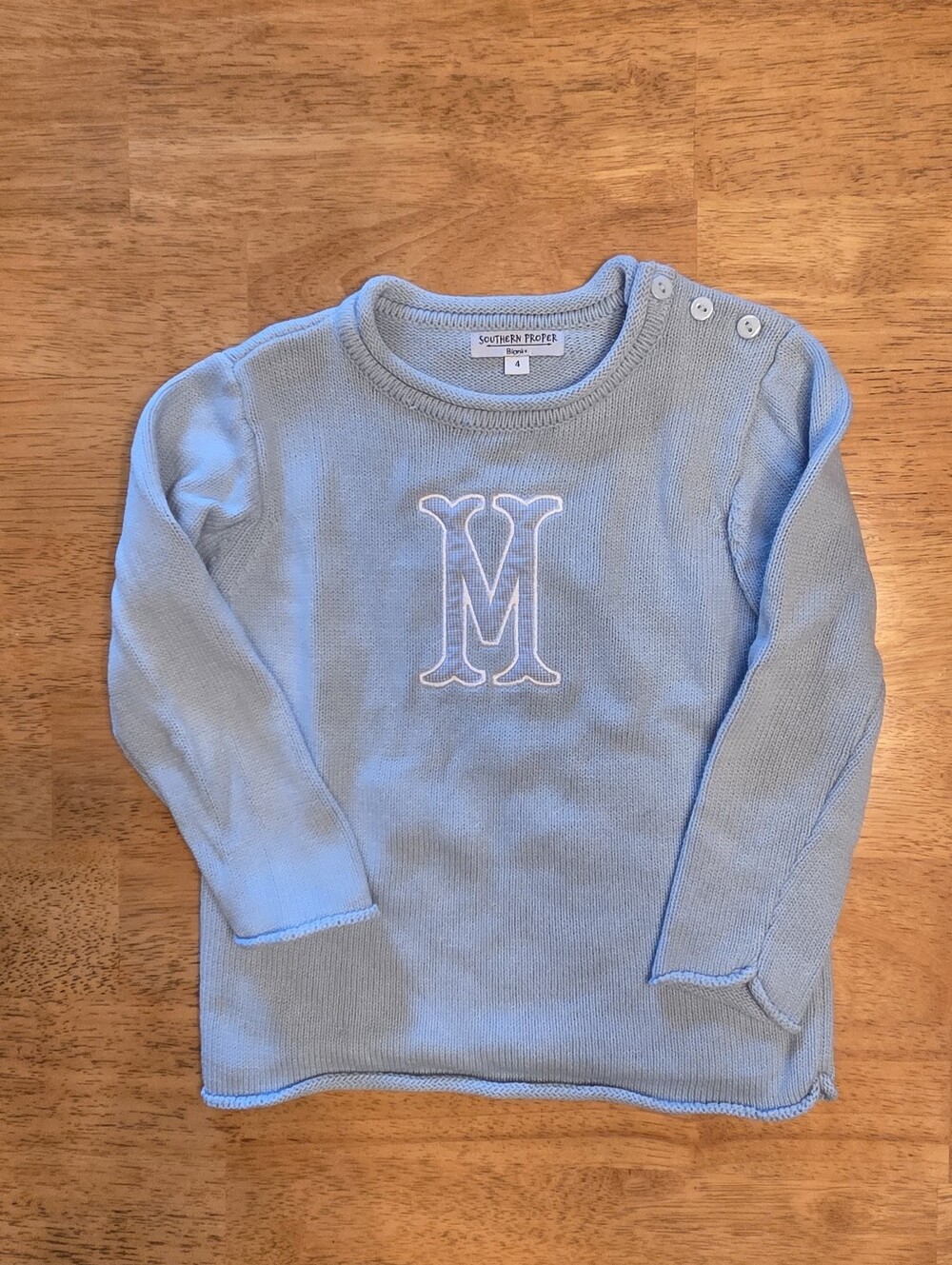 Southern Proper Baby Blue Monogram Knit Sweater - Kids